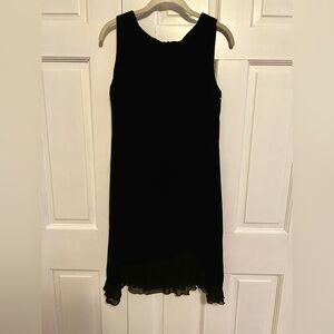 Talbots Petite Black Velvet Midi Dress Silk Blend Sleeveless Elegant Size 10P